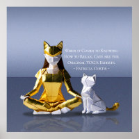 Origami Gold Foil Yoga Meditating Catwoman and Cat