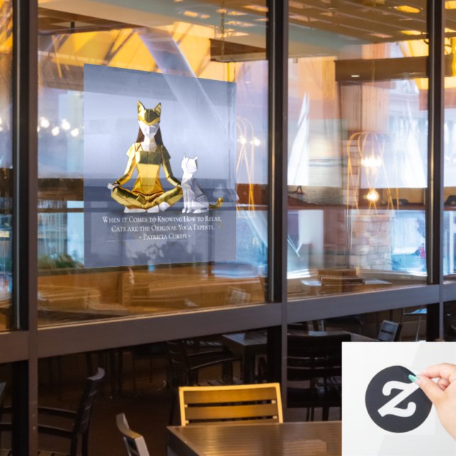 Origami Gold Foil Yoga Meditating Catwoman and Cat Window Cling (Restaurant Window)