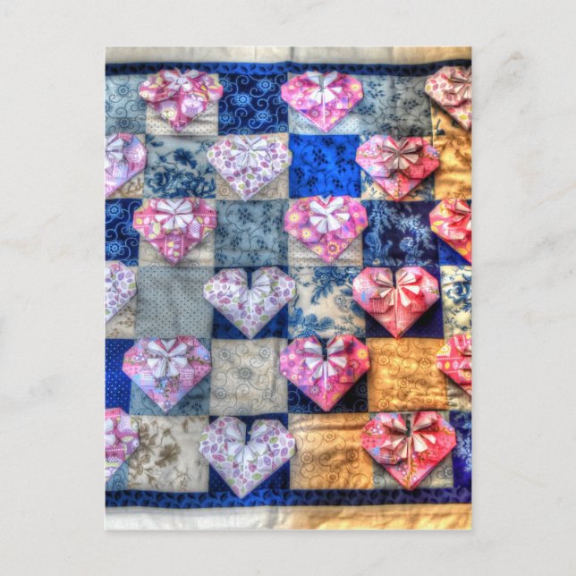 ORIGAMI HEARTS & PATCHWORK QUILT POSTCARD (Front)