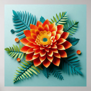 🧡 Origami Orange Floral Paper Art Modern Minimal  Poster