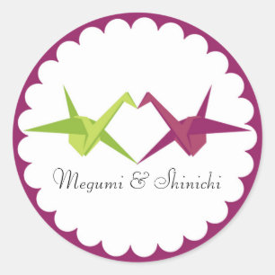 Origami Paper Crane Wedding Classic Round Sticker