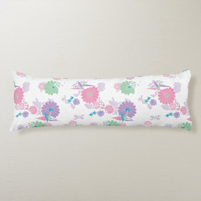 Origami Paper Cranes and Flowers Body Pillow (Front)