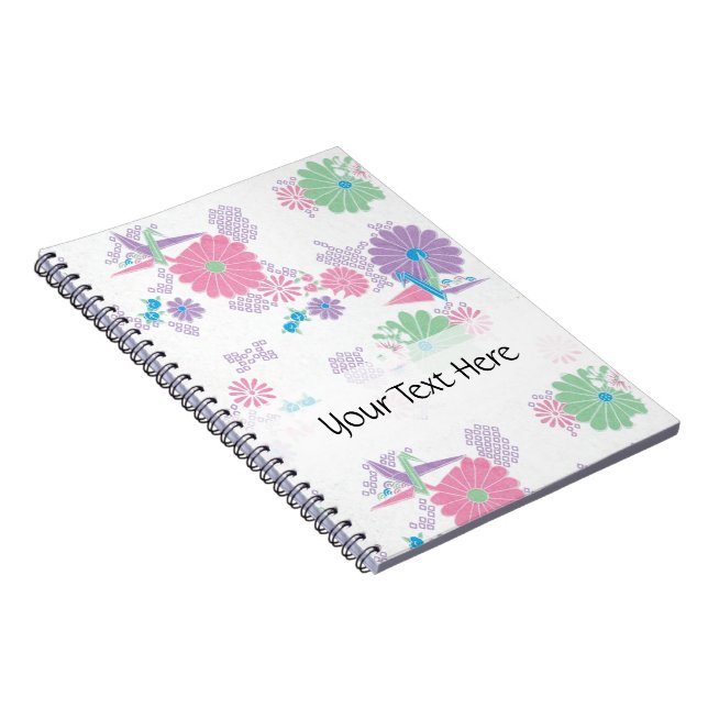 Origami Paper Cranes and Flowers Custom Notebook (Right Side)