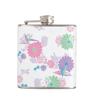 Origami Paper Cranes and Flowers Hip Flask