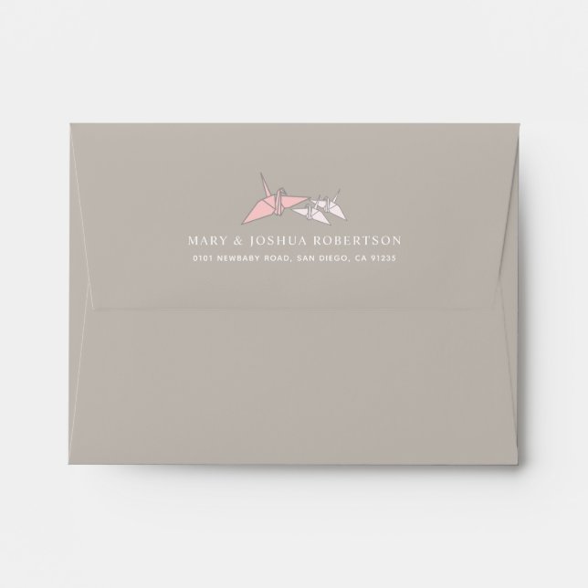 Origami Paper Cranes Grey Envelope (Back (Top Flap))