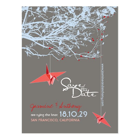 Origami Paper Cranes Tree Zen Photo Save The Date Postcard