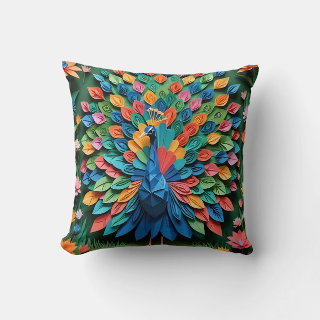 Origami Peacock  Throw Pillow (Front)