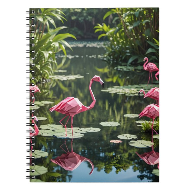 Origami Pink Flamingo Back to School Notebook (Front)
