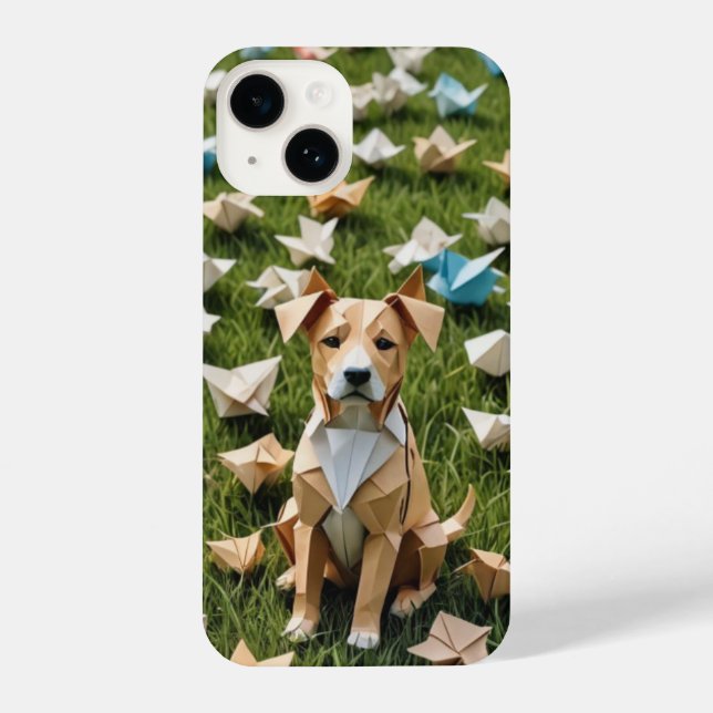 Origami puppy sitting in a flower field iPhone case (Back)