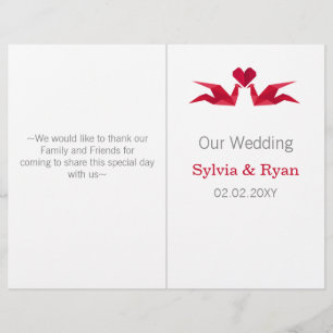 origami red cranes bi fold Wedding program
