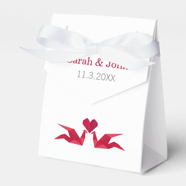 origami red cranes Wedding favour box (Front Side)