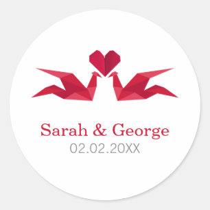 origami red cranes Wedding favours stickers