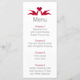 origami red cranes Wedding menu