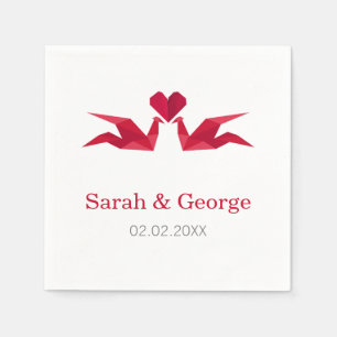 origami red cranes Wedding personalized napkins