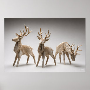 Origami Reindeer Trio Poster