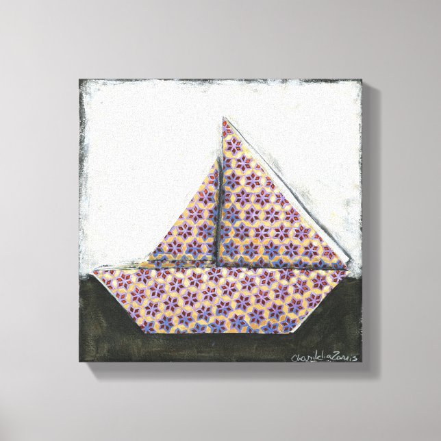 Origami Sailboat on Star Design Paper Canvas Print (Front)