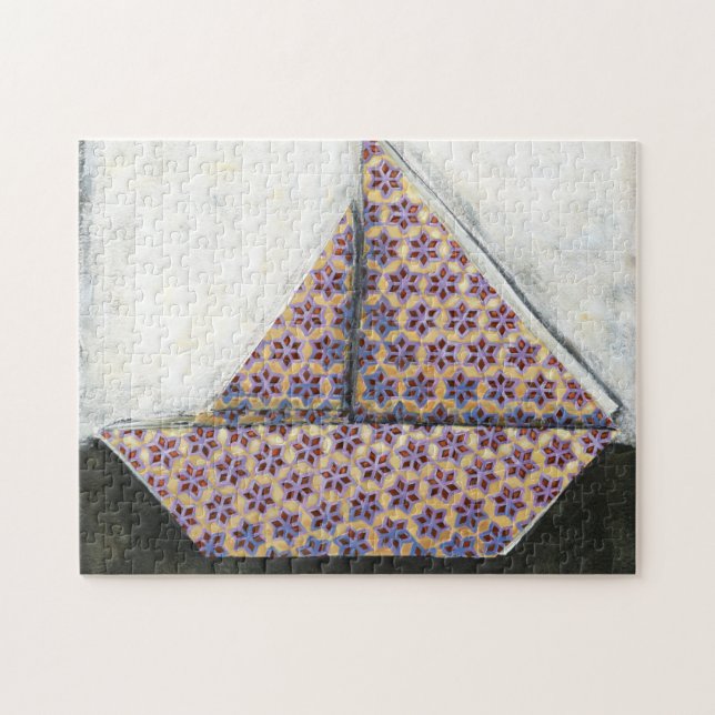 Origami Sailboat on Star Design Paper Jigsaw Puzzle (Horizontal)
