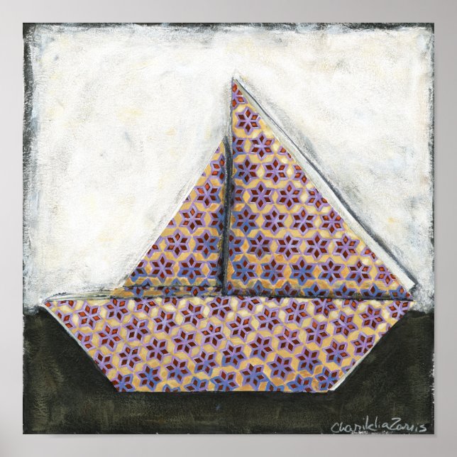 Origami Sailboat on Star Design Paper Poster (Front)