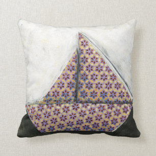 Origami Sailboat on Star Design Paper Throw Pillow