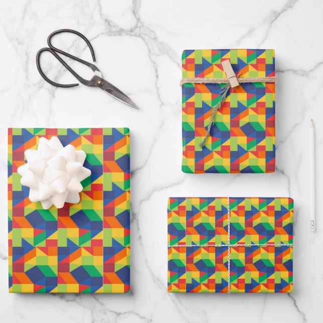 Origami Triangle Abstract Colourful Pattern Wrapping Paper Sheet (Front)