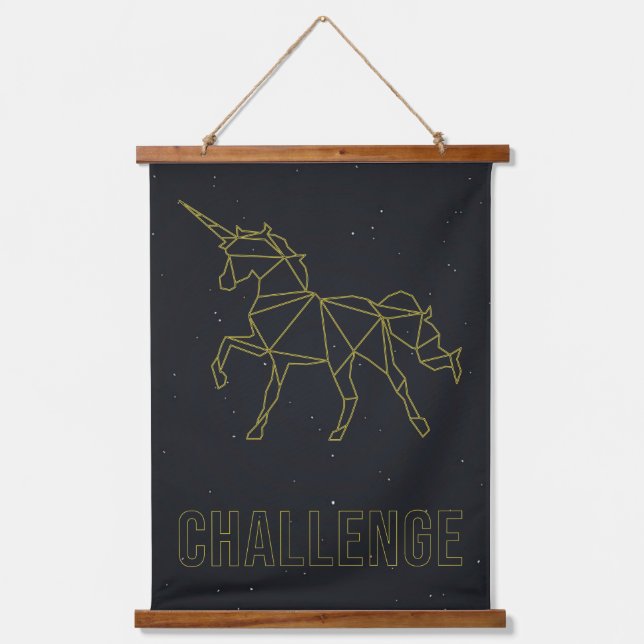 Origami unicorn horse affirmation vibes challenge hanging tapestry (Front)