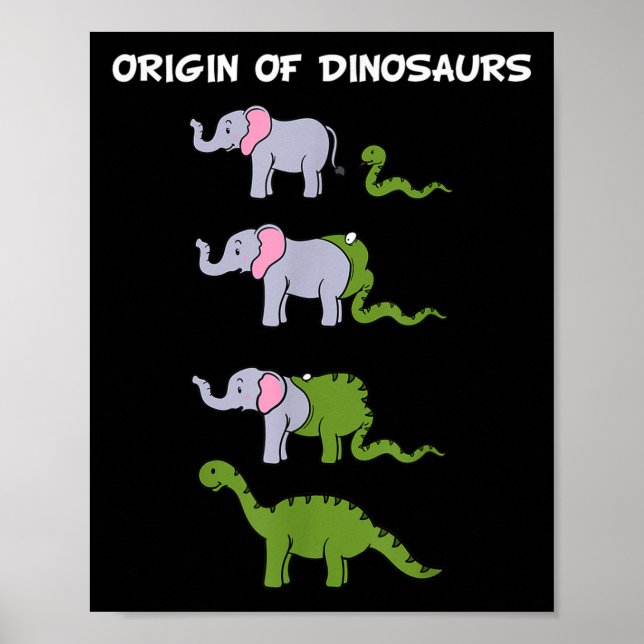 Origin Of Dinosaurs Funny Snake &amp; Elephant Gra Poster (Front)