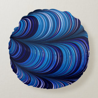 ~Original 3D Blue Fractal Pattern Design ~ Round Pillow