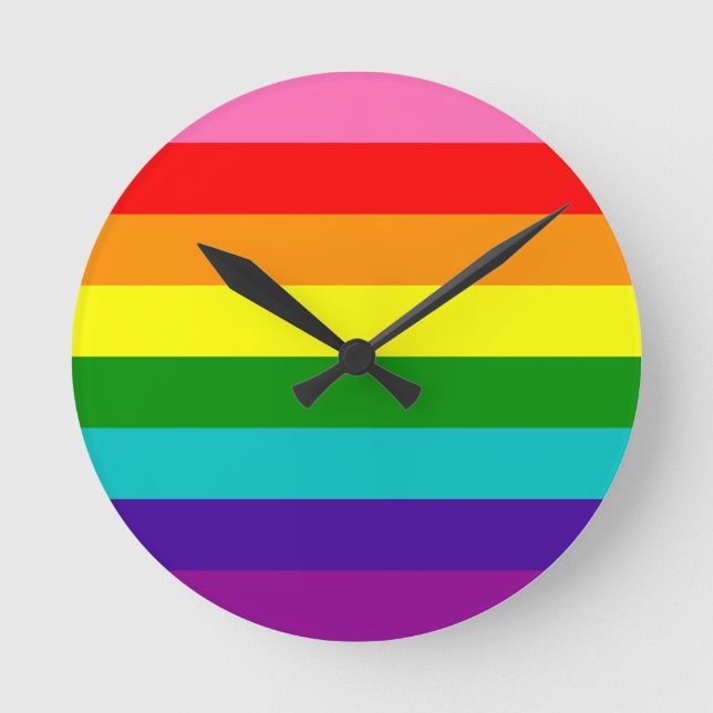 Original 8-Stripe LGBT Gay Pride Rainbow Flag Round Clock (Front)