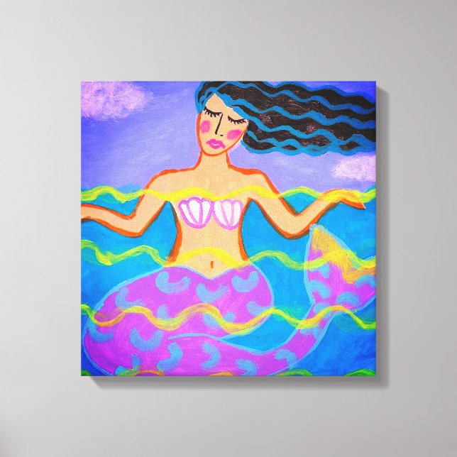 Original Abstract Acrylic Mermaid Painting  Canvas Print (Front)