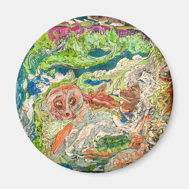 Original Abstract Art Figural Green Round Magnet (Front)