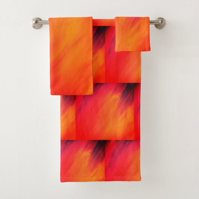 Original Abstract Art yellow and orange Bath Towel Set (Insitu)