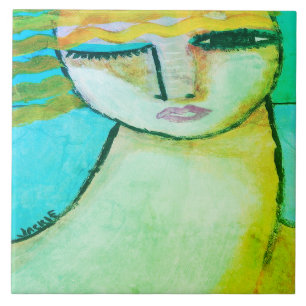 Original Abstract Digital Painting of a Woman Tile