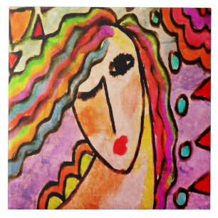 Original Abstract Digital Painting of a Woman Tile
