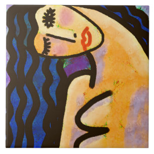 Original Abstract Digital Portrait of a Woman Tile