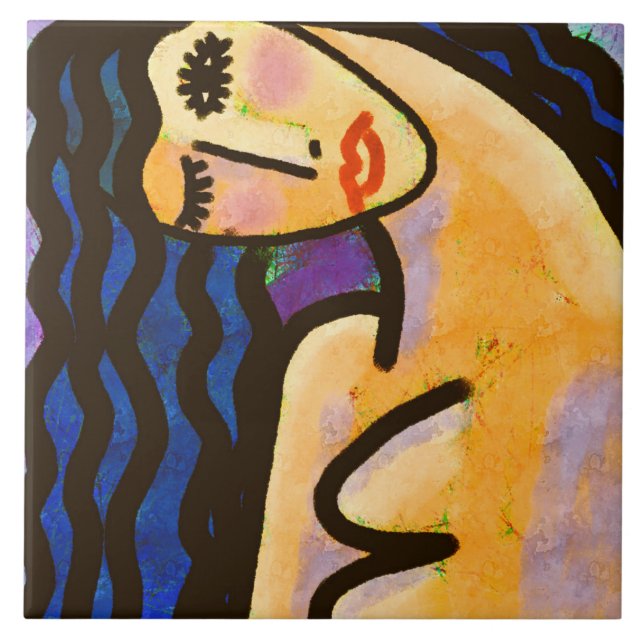 Original Abstract Digital Portrait of a Woman Tile (Front)