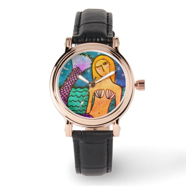 Original Abstract Mermaid Art to Wear Watch (Front)