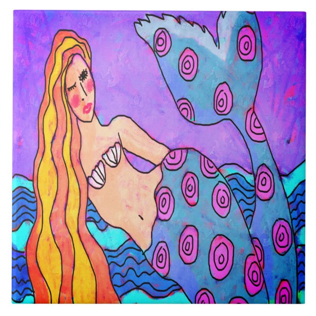 Original Abstract Mermaid Digital Art  Tile (Front)