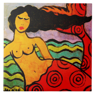 Original Abstract Mermaid Painting Tile