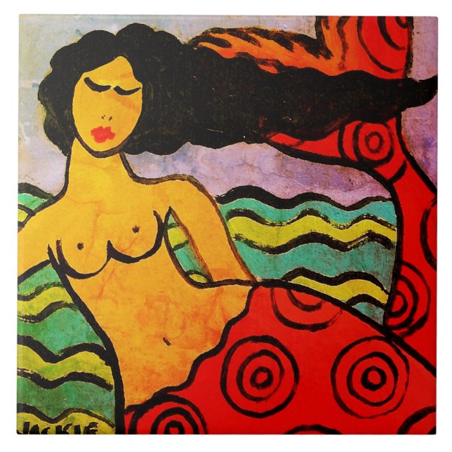 Original Abstract Mermaid Painting Tile (Front)