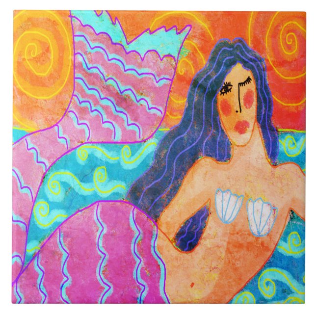 Original Abstract Mermaid Painting Tile (Front)