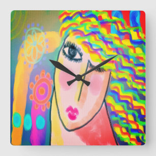 Original Abstract Painting Square Wall Clock