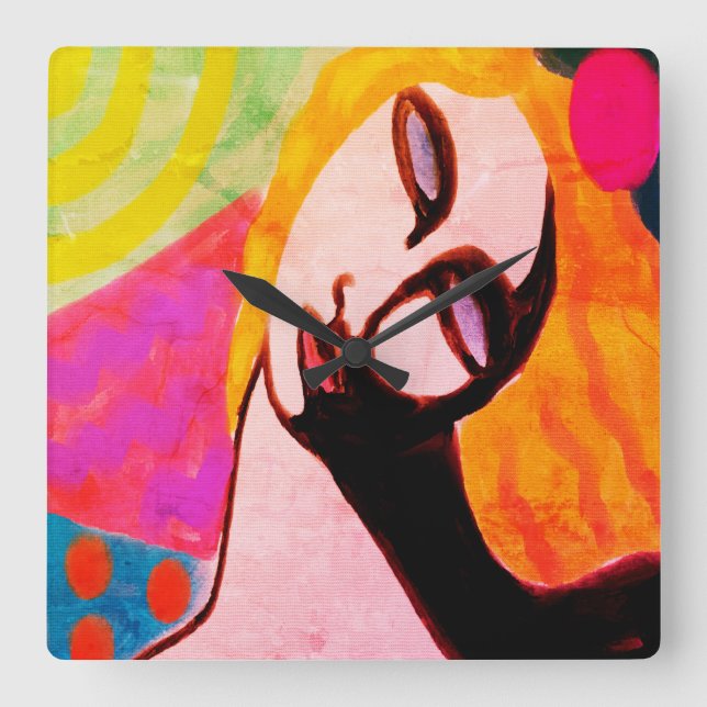 Original Abstract Painting Square Wall Clock (Front)