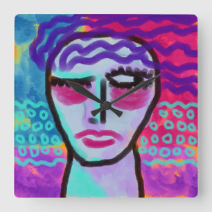 Original Abstract Portrait of a Woman Square Wall Clock