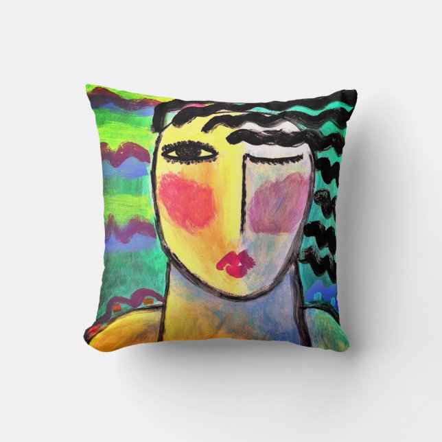 Original Abstract Portrait of a Woman Throw Pillow (Front)