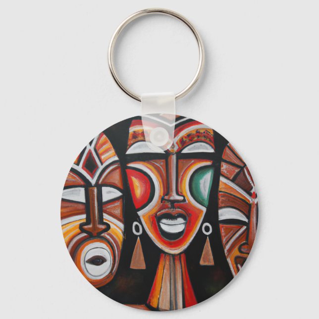 Original African Mask Art  Silver Plated Necklace Keychain (Front)