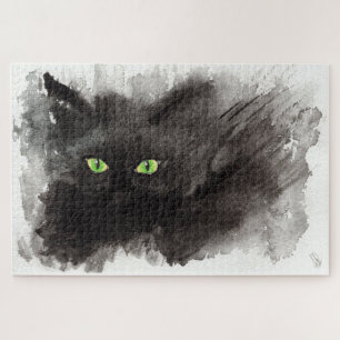 Original Art - Abstract Black Cat by Maria Tzamtzi Jigsaw Puzzle