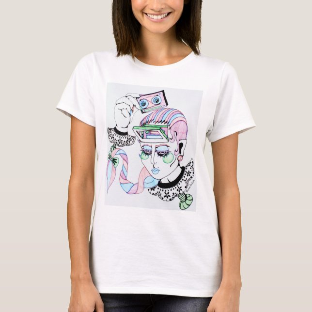 Original Art Design " Cassette player in Forehead" T-Shirt (Front)