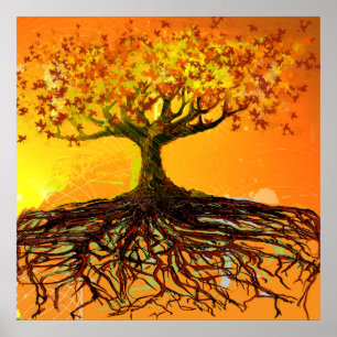 Original Art- Distressed Grunged Roots Tree Poster