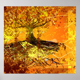 Original Art- Distressed Grunged Roots Tree Poster