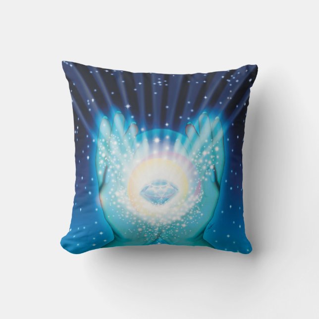 Original Art - Healing Radiating Hands Navy Throw Pillow (Front)